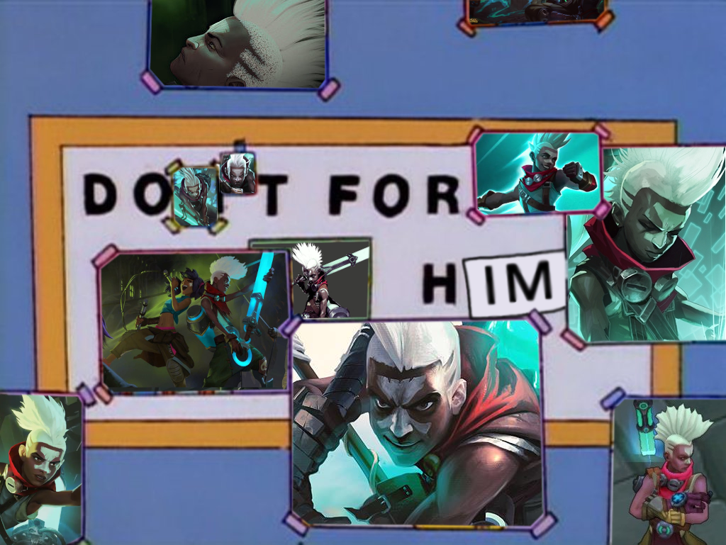 The Simpsons 'Do it for him/her' meme, but all the pictures are of Ekko