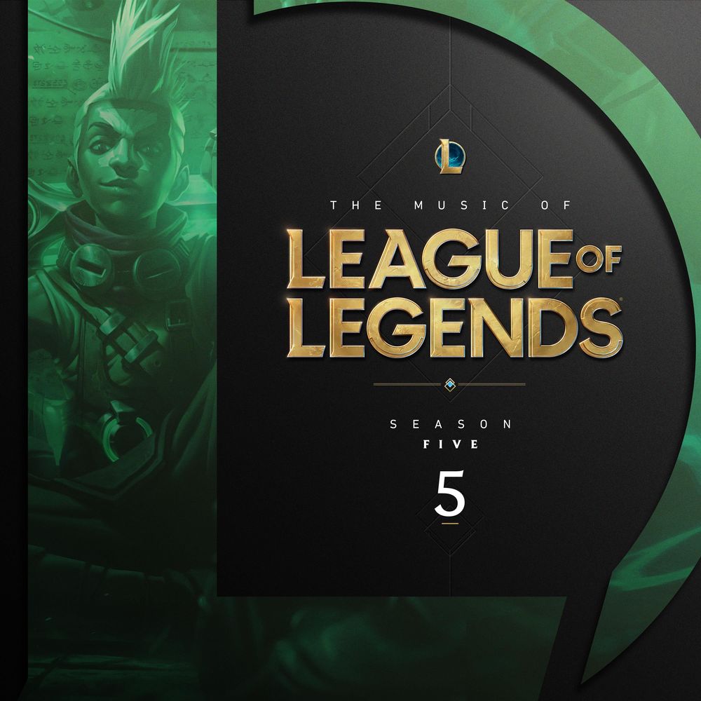 Album art for 'The Music of League of Legends: Season 5. Ekko is visible inside a cutout in the shape of the League 'L' logo.